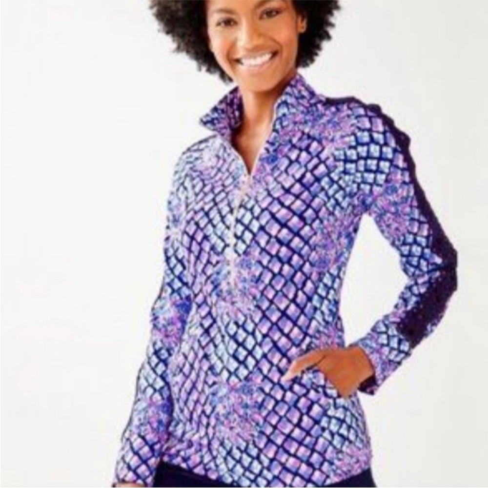 Lilly Pulitzer UPF 50+ Skipper Popover Multi Royal Purple Jacket Women’s Size M - Picture 11 of 15